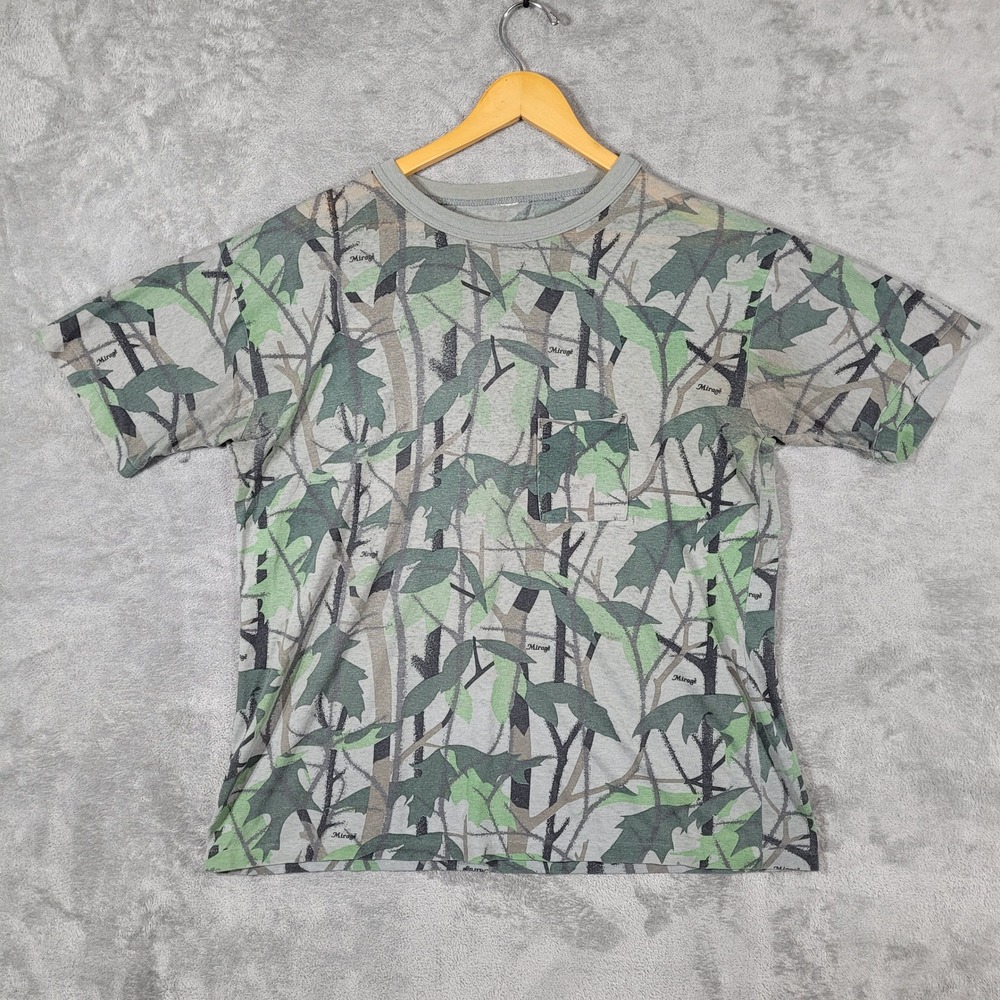 Vintage Mirage Camo T Shirt Mens Large Paper Thin Pocket Tee 80s Single Stitch